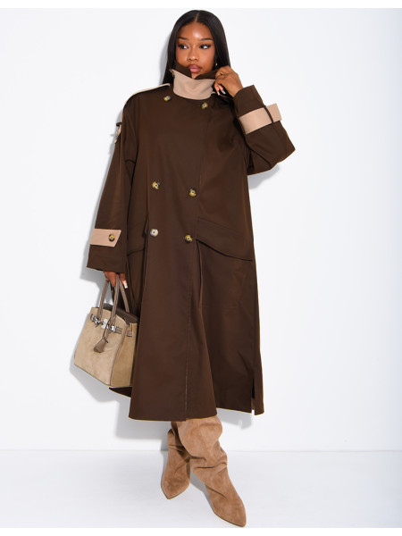 Trench long et oversize bicouleur