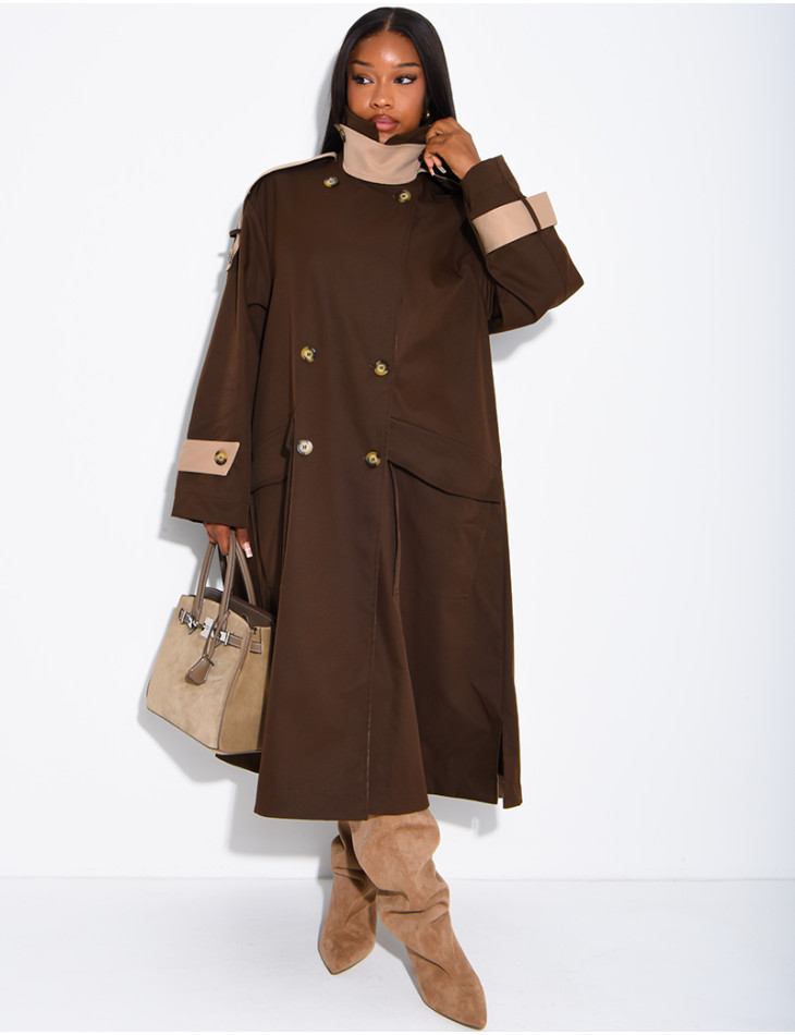 Trench long et oversize bicouleur