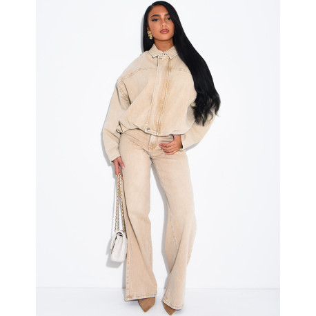 Jeans taille haute coupe droite délavé