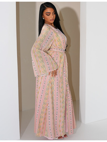 Ensemble robe sans manches et kimono à broderies & strass avec ceinture assortie