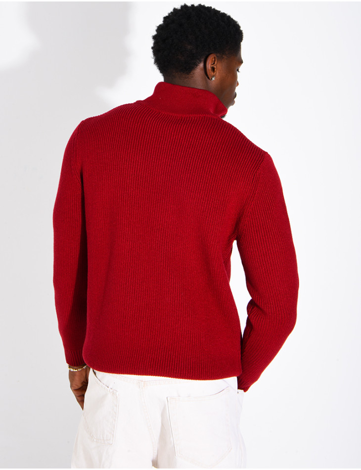 Pullover aus Rippstrick mit Stehkragen und Reißverschluss