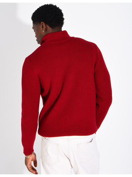 Pullover aus Rippstrick mit Stehkragen und Reißverschluss