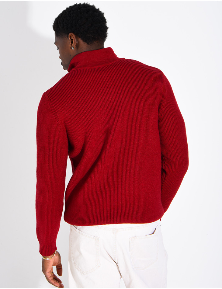 Pullover aus Rippstrick mit Stehkragen und Reißverschluss