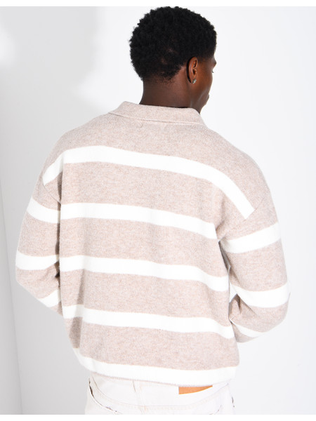 Pull rayé côtelé à col polo