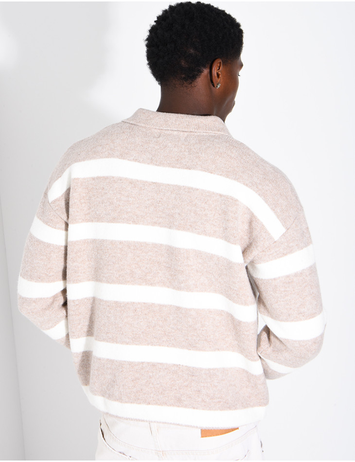 Pull rayé côtelé à col polo