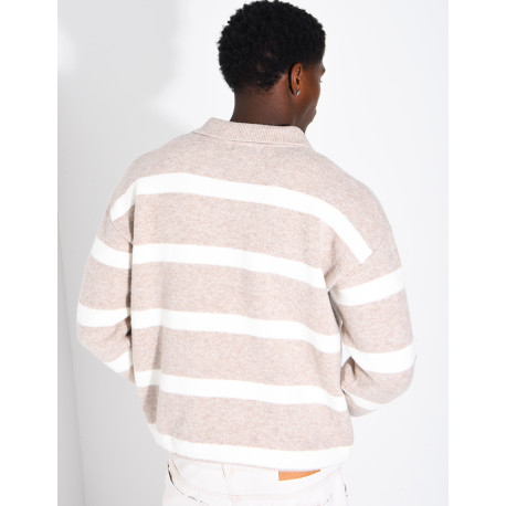Pull rayé côtelé à col polo