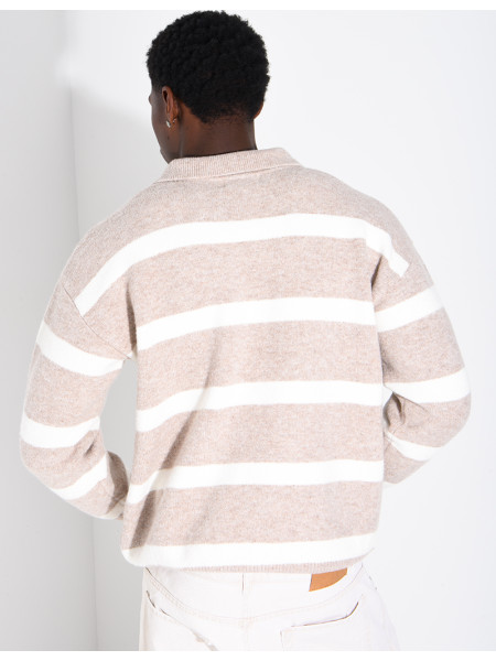 Pull rayé côtelé à col polo