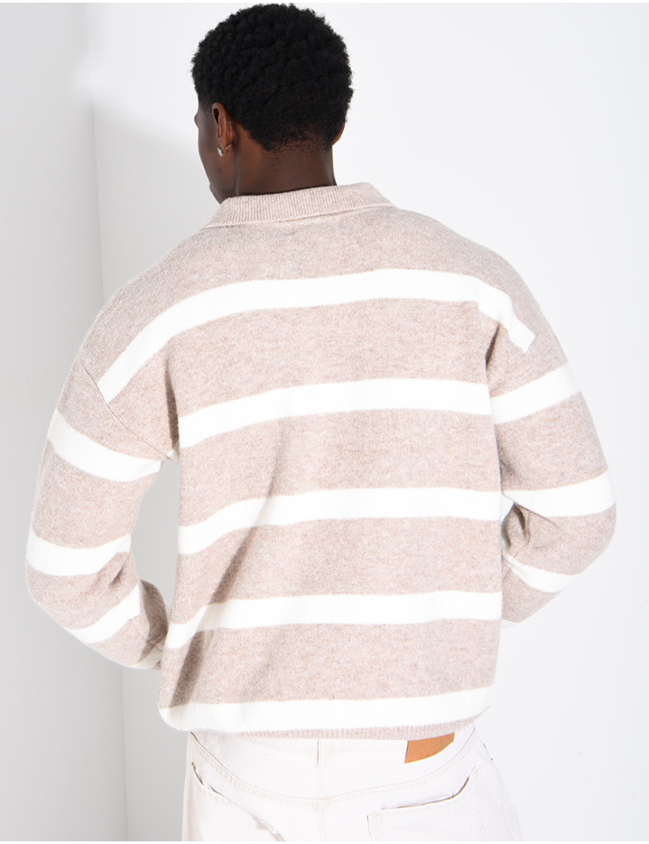 Pull rayé côtelé à col polo