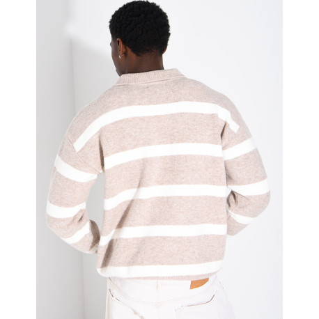 Pull rayé côtelé à col polo