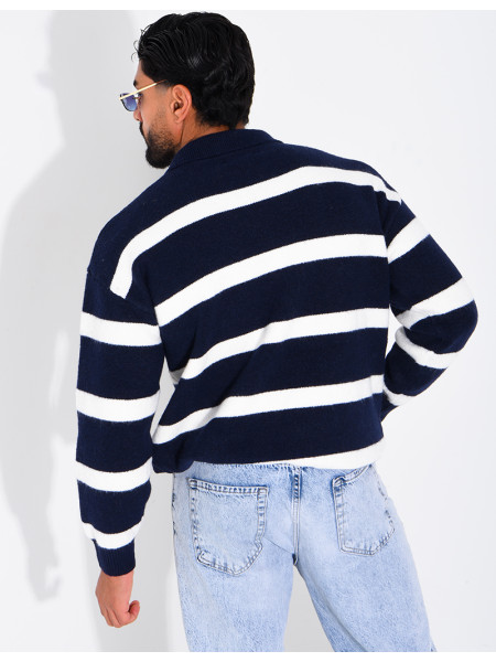 Pull rayé côtelé à col polo