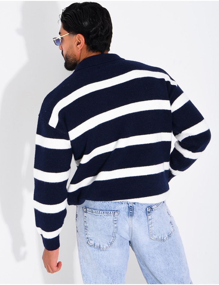 Pull rayé côtelé à col polo