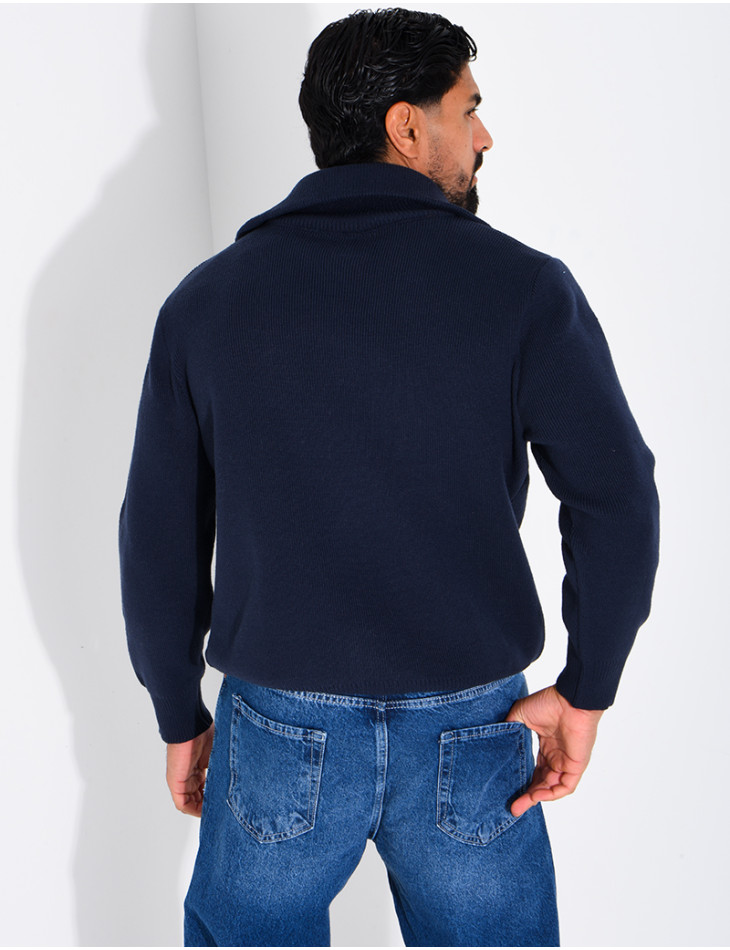 Pull côtelé à col zippé