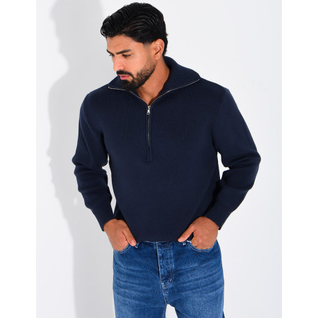 Pull côtelé à col zippé