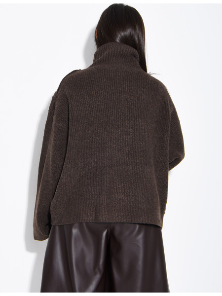 Button-front knit cardigan with a stand-up collar