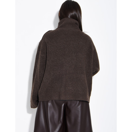 Button-front knit cardigan with a stand-up collar