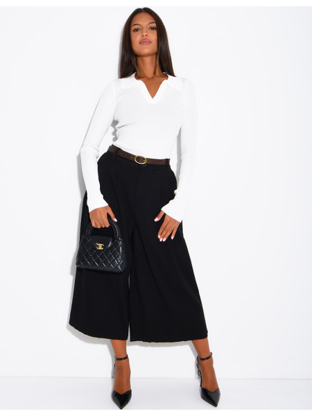 Ribbed knit bodysuit with a polo collar