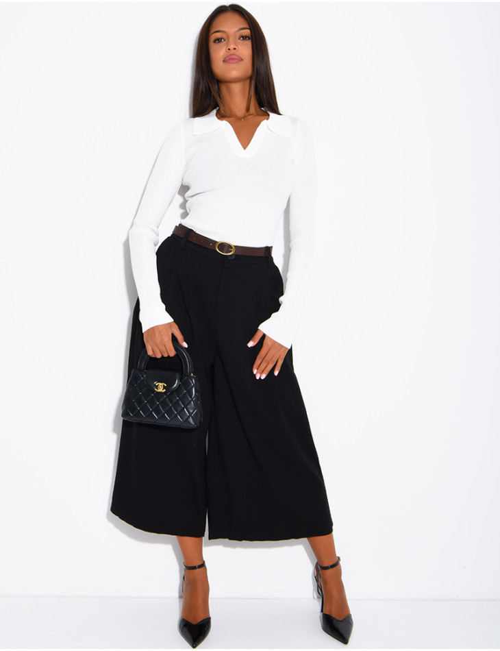 Ribbed knit bodysuit with a polo collar