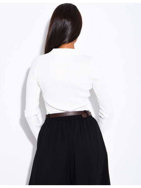 Ribbed knit bodysuit with a polo collar
