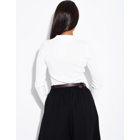 Ribbed knit bodysuit with a polo collar