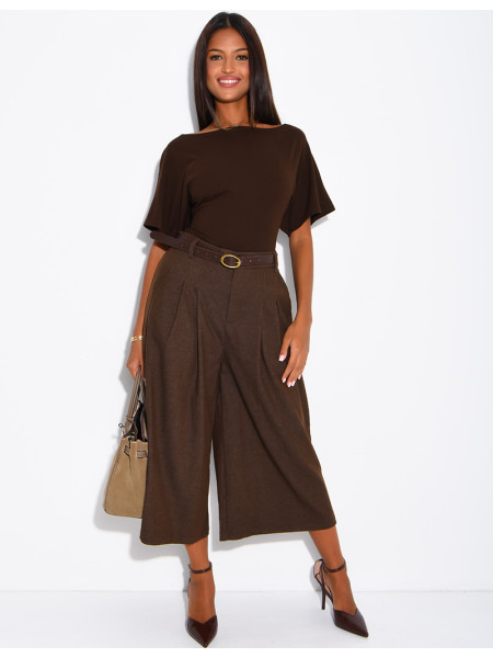 Round-neck bodysuit with wide sleeves