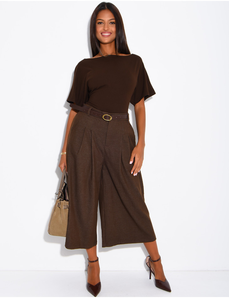 Round-neck bodysuit with wide sleeves