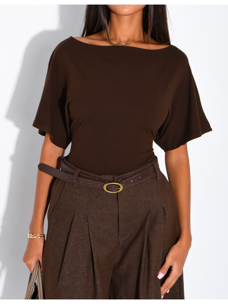 Round-neck bodysuit with wide sleeves
