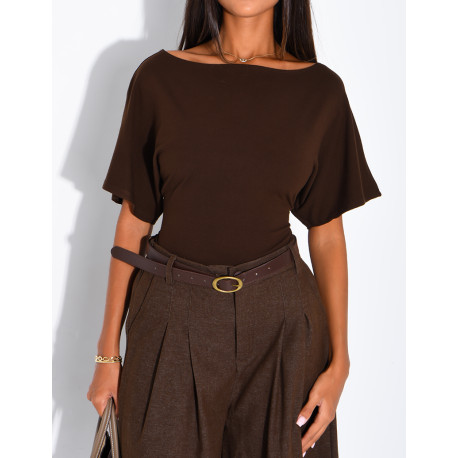 Round-neck bodysuit with wide sleeves