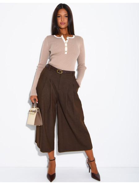 Button-down ribbed knit bodysuit with contrasting trim