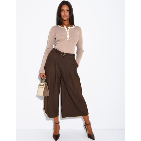 Button-down ribbed knit bodysuit with contrasting trim