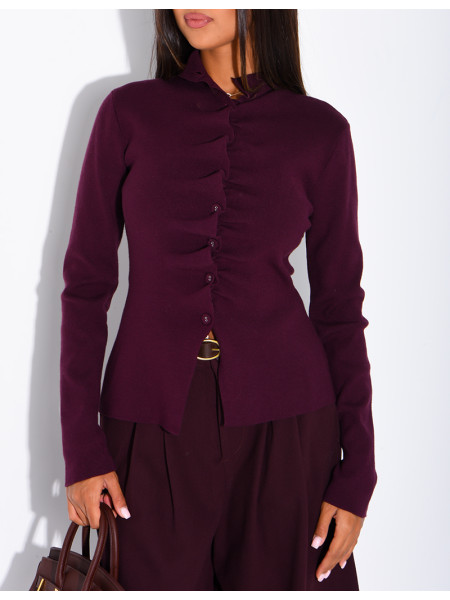 Knitted jumper with gathered button placket