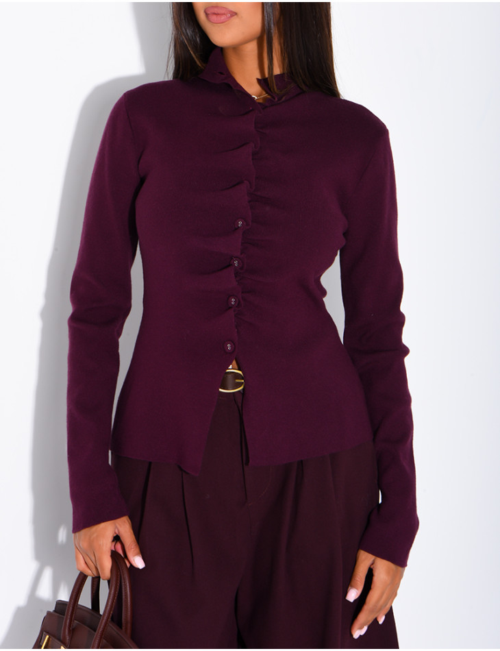 Knitted jumper with gathered button placket