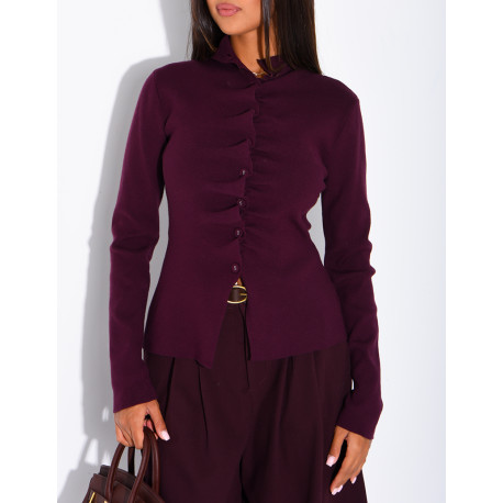 Knitted jumper with gathered button placket