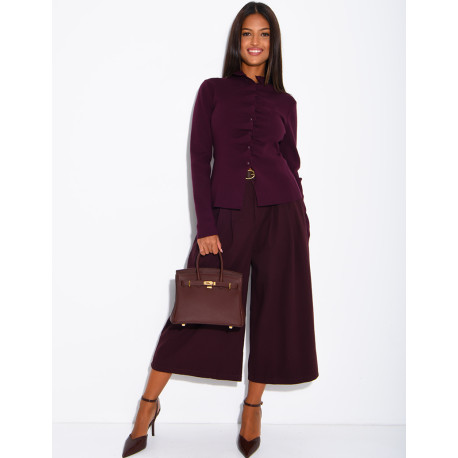 Knitted jumper with gathered button placket