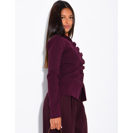 Knitted jumper with gathered button placket