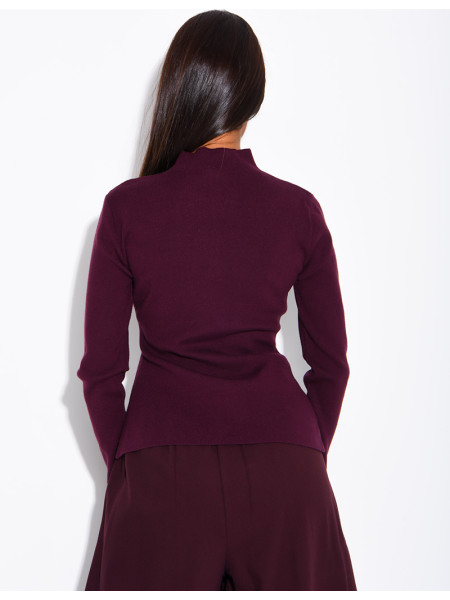 Knitted jumper with gathered button placket