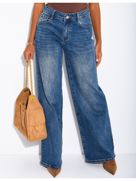 Jeans avec poches arrière en similicuir camel