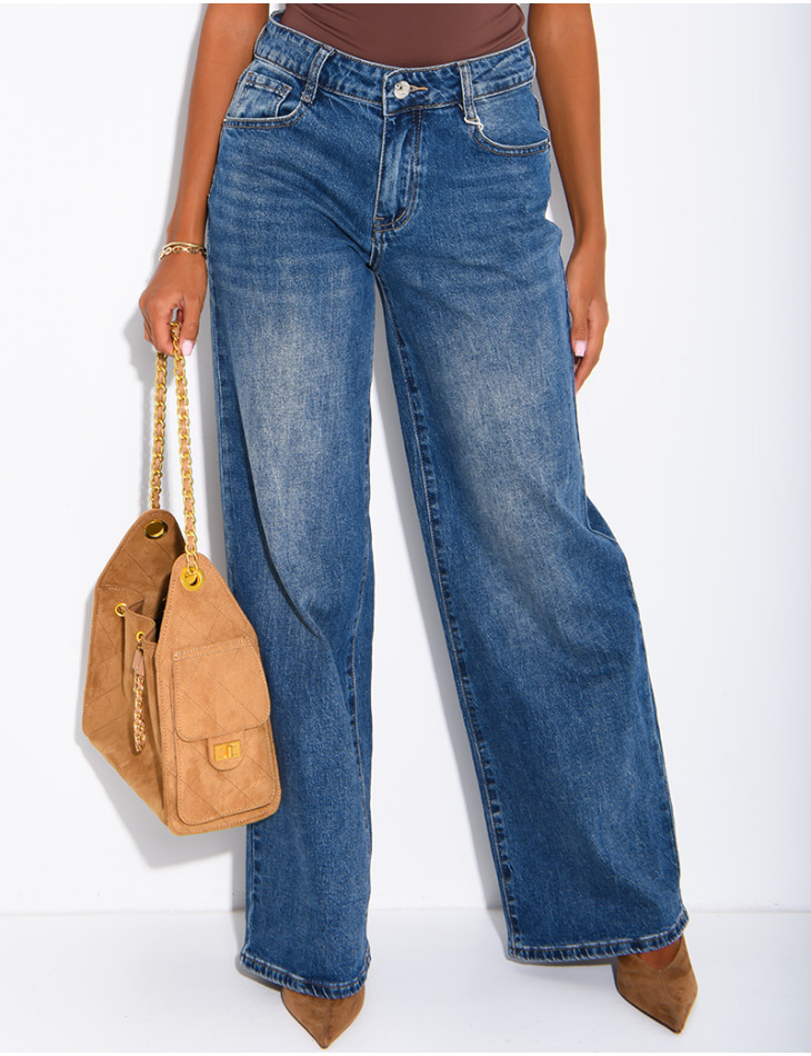 Jeans avec poches arrière en similicuir camel