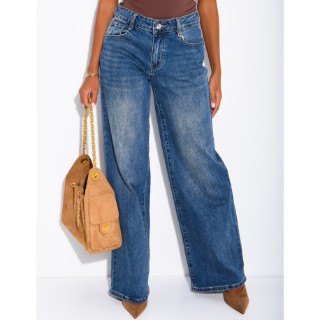 Jeans avec poches arrière en similicuir camel