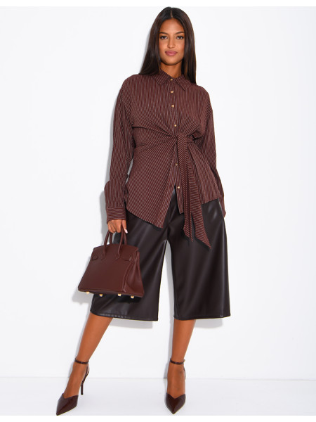 Striped cotton wrap-around shirt with tie