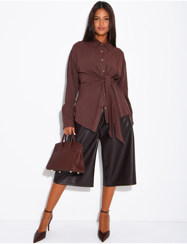 Striped cotton wrap-around shirt with tie