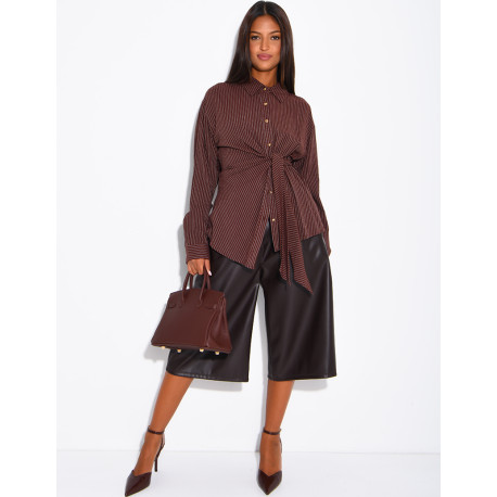 Striped cotton wrap-around shirt with tie