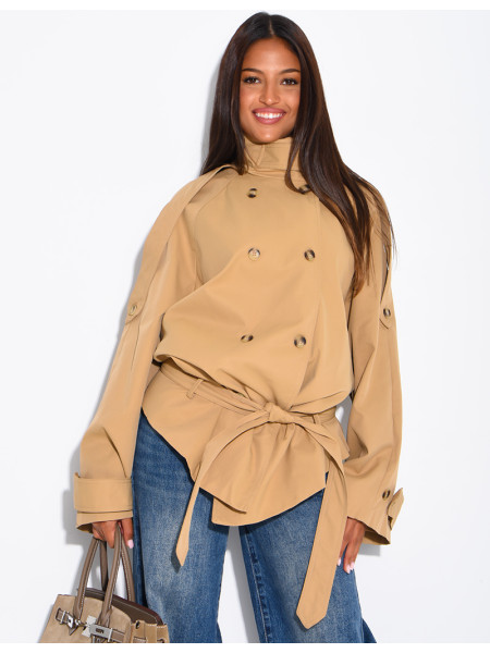 Halblanger Trenchcoat mit Gürtel an der Taille