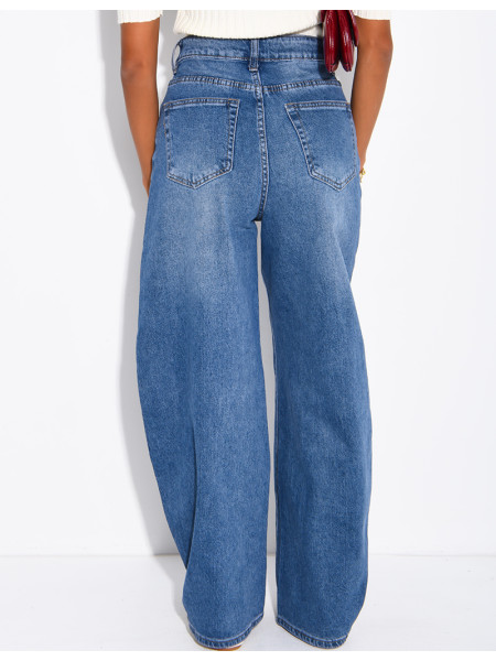 Jeans barrel taille haute délavé