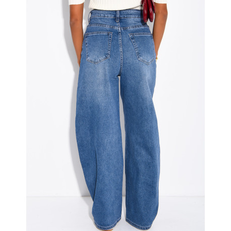 Jeans barrel taille haute délavé