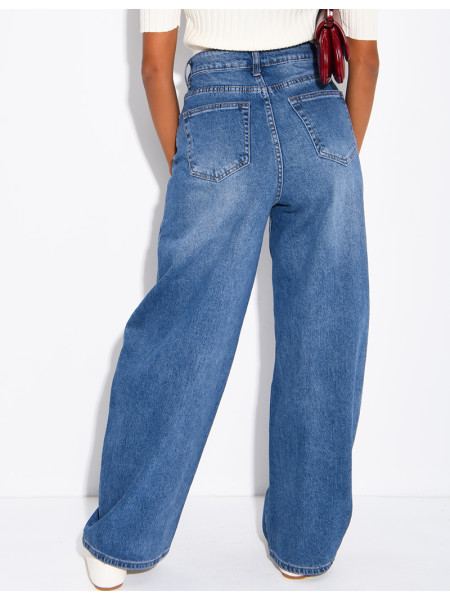 Jeans barrel taille haute délavé