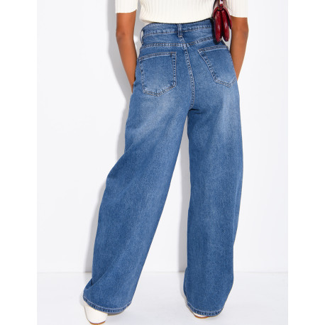 Jeans barrel taille haute délavé