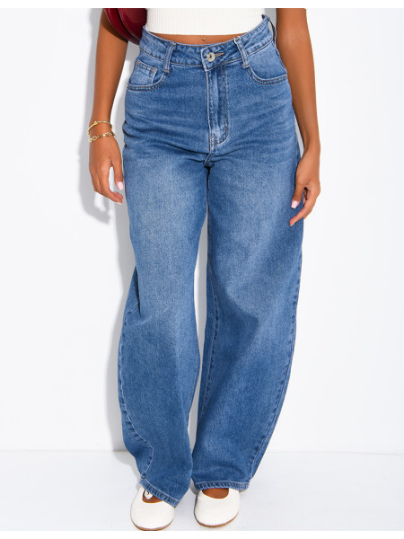 Jeans barrel taille haute délavé