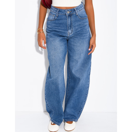 Jeans barrel taille haute délavé