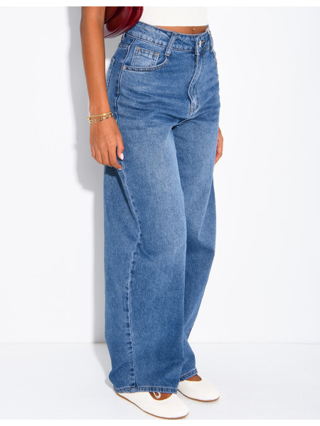 Jeans barrel taille haute délavé