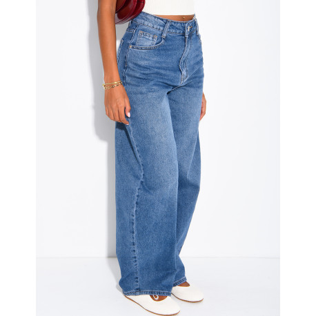 Jeans barrel taille haute délavé